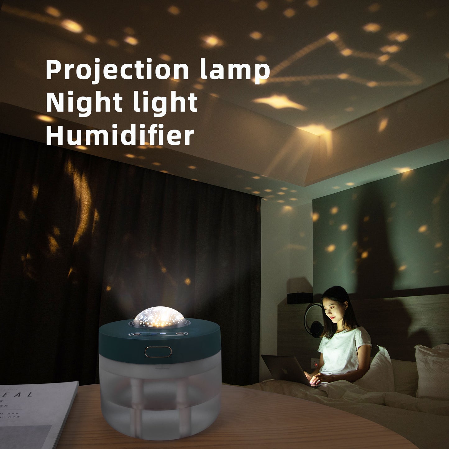 Portable Projection Humidifier, Rechargeable Night Light, Dual Spray
